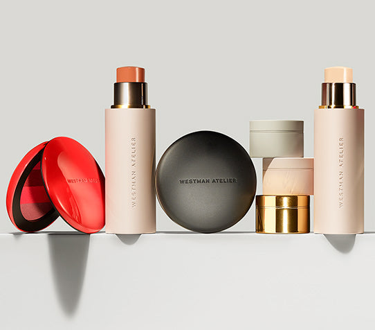 A line of Westman Atelier products on a shelf