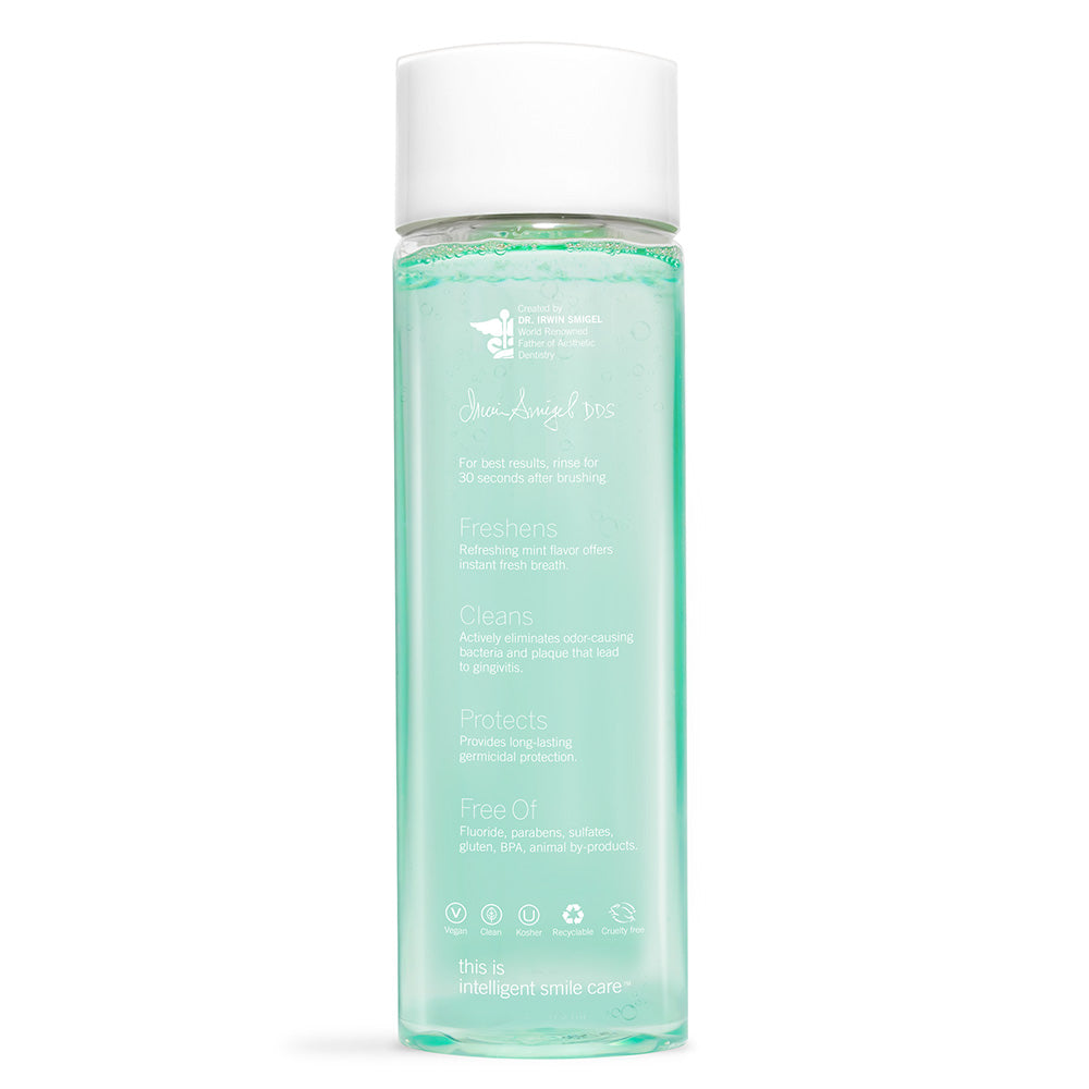 Supersmile oral rinse bottle on a white background