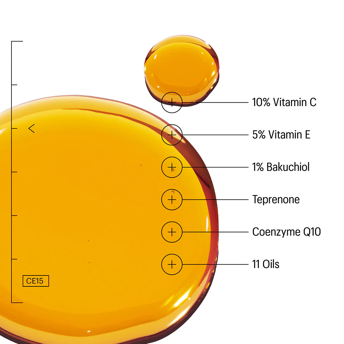 Illustration of a droplet with labeled ingredients on a white background