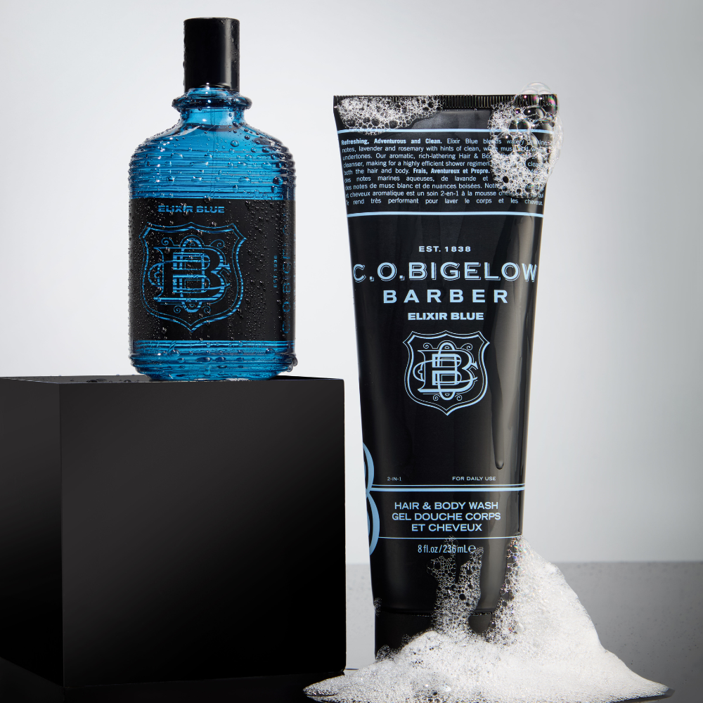 bigelow barber elixir blue hair & body wash 8oz and Co Bigelow Elixir Blue Cologne 