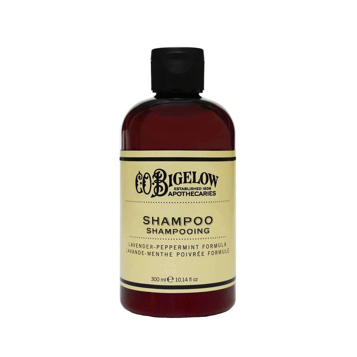 Bottle of Bigelow shampoo with a white background