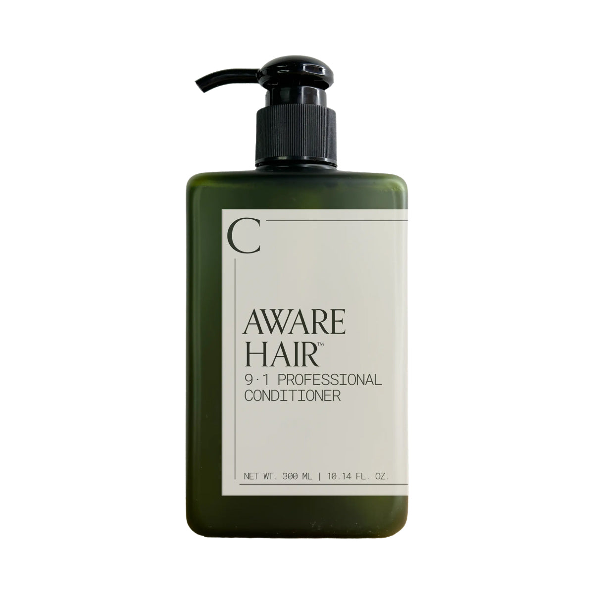 Bottle of 'Aware Hair' professional conditioner on a white background