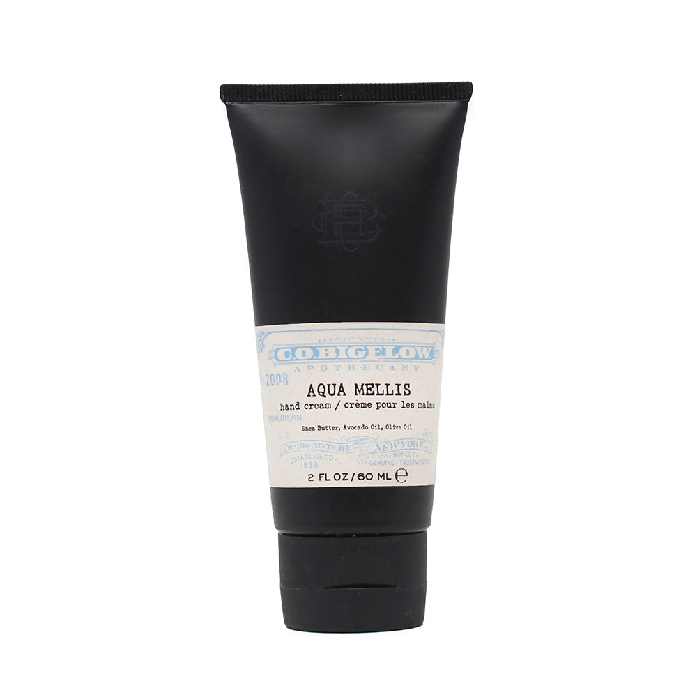 C.O. Bigelow Hand Cream - Aqua Mellis - No. 2008. A black squeeze bottle in front of a white background.