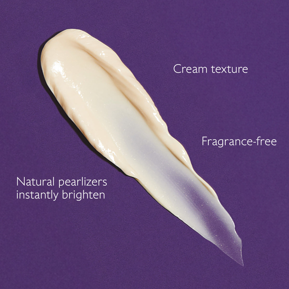Cream texture sample on a purple background with text indicating features.
