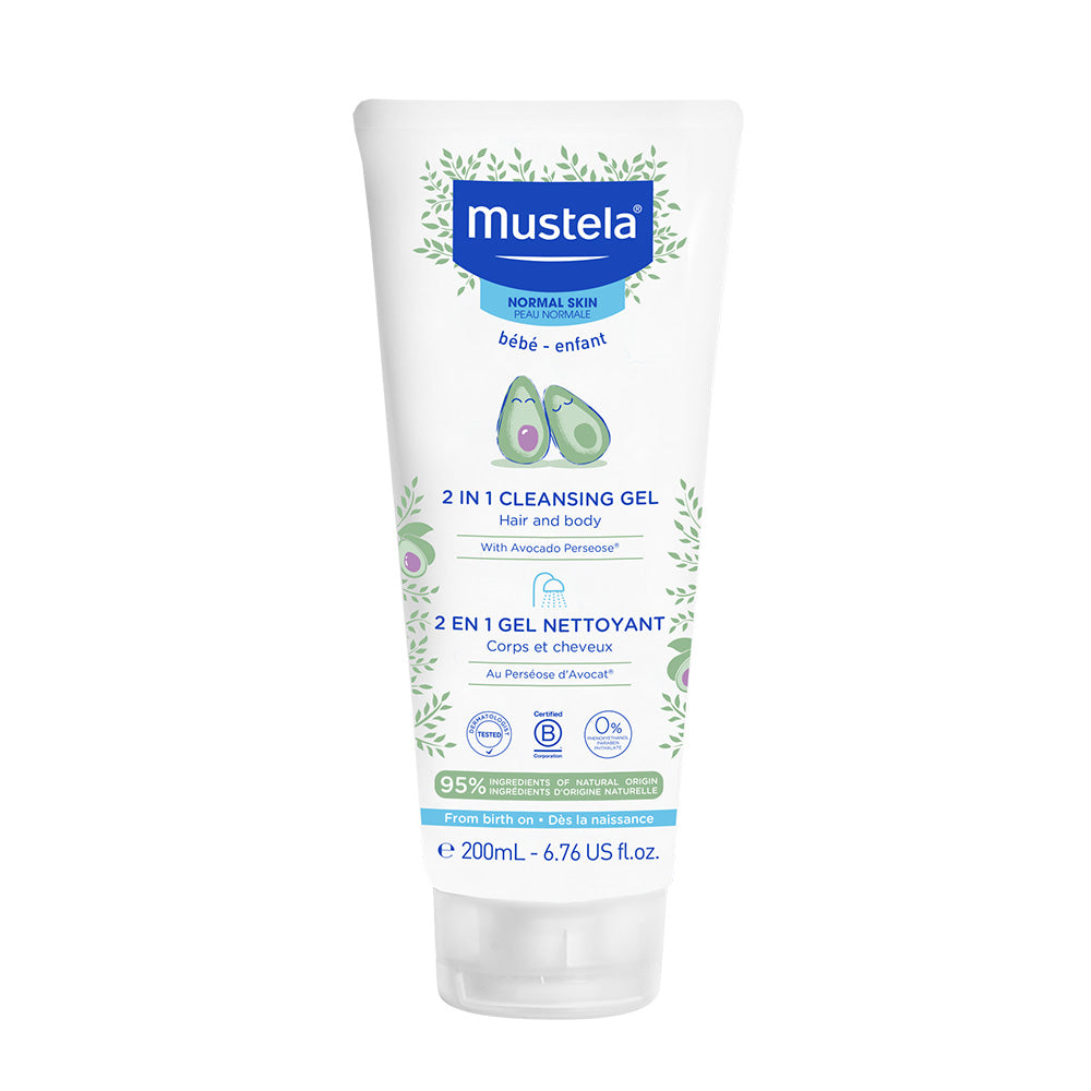 Mustela 2 in 1 Cleansing gel 6.75 fluid ounce tube.