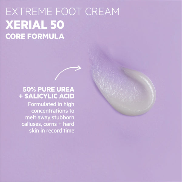 Xerial 50 Extreme Foot Cream with urea and salicylic acid on a purple background