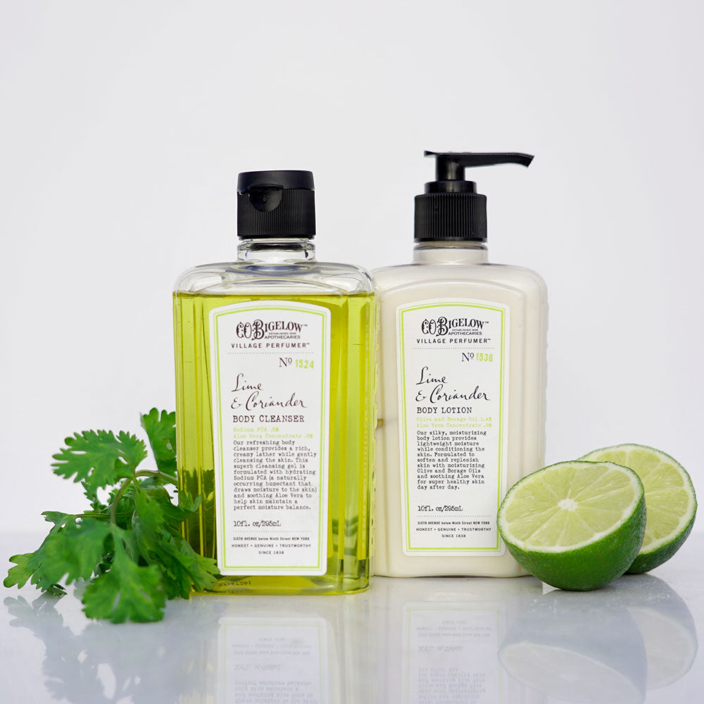 CO Bigelow Lime and Coriander Body care of body cleanser and body lotion 
