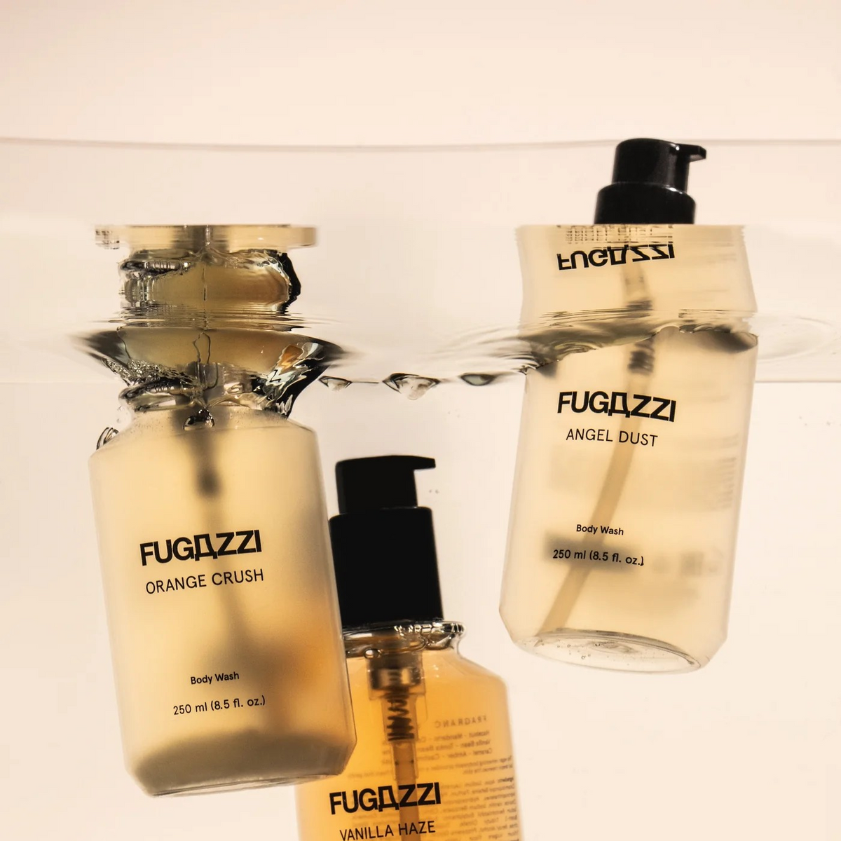 Fugazzi angel dust body wash pictured with other scents in the collection.