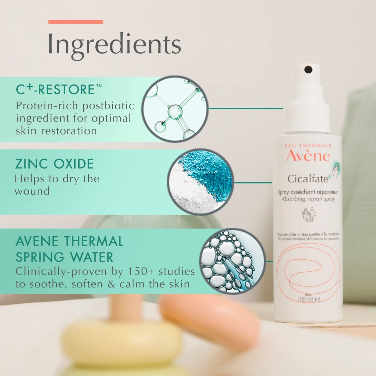 Avene Cicalfate+ Soothing Spray with information about the ingredients