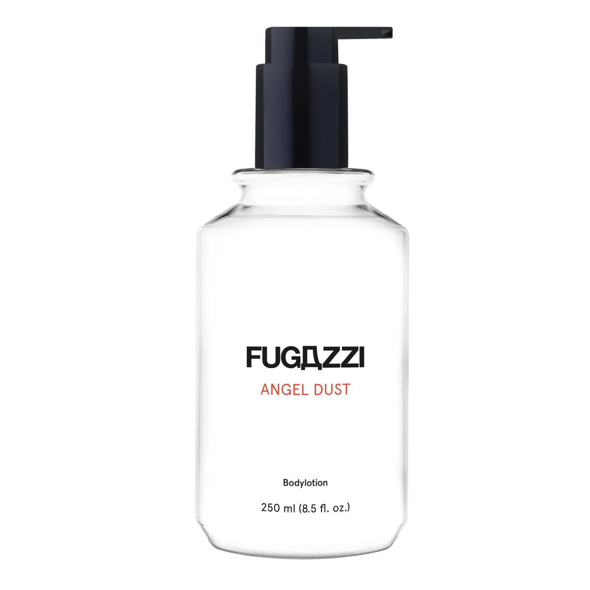 Fugazzi Angel Dust body lotion bottle on a white background.