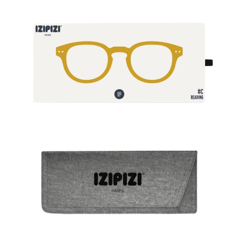 Gray eyeglass case with 'IZIPIZI' branding on a white background