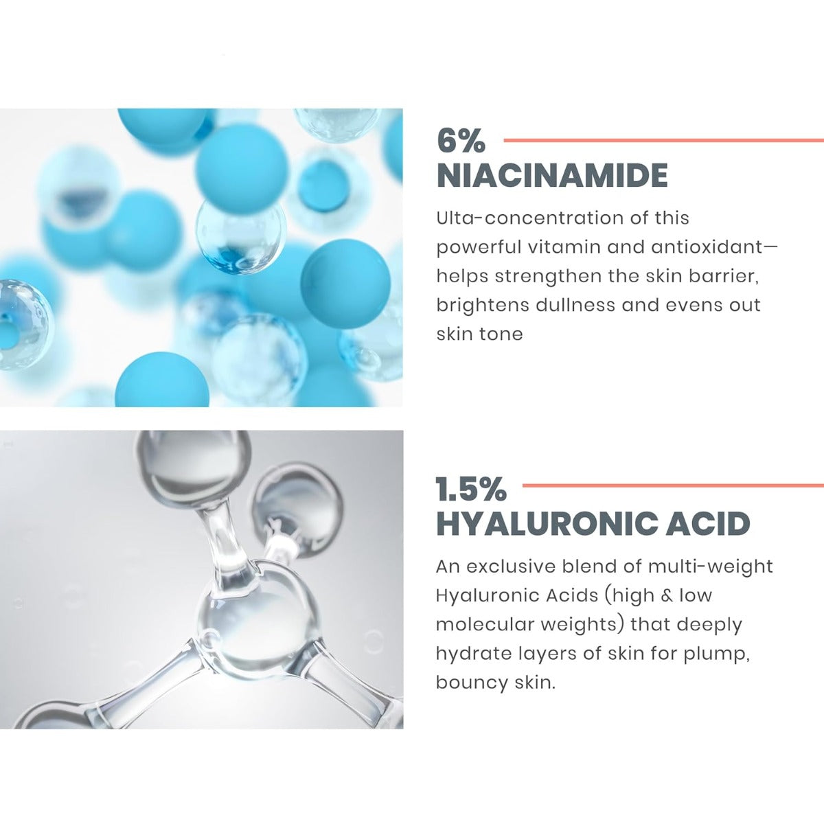 Information about niacinimide and Hyaluronic Acid.