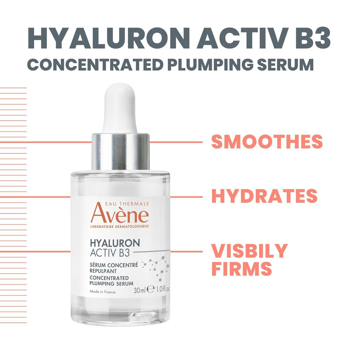 Hyaluron Activ B3 Concentrated Plumping Serum by Avene, labeled with product information.