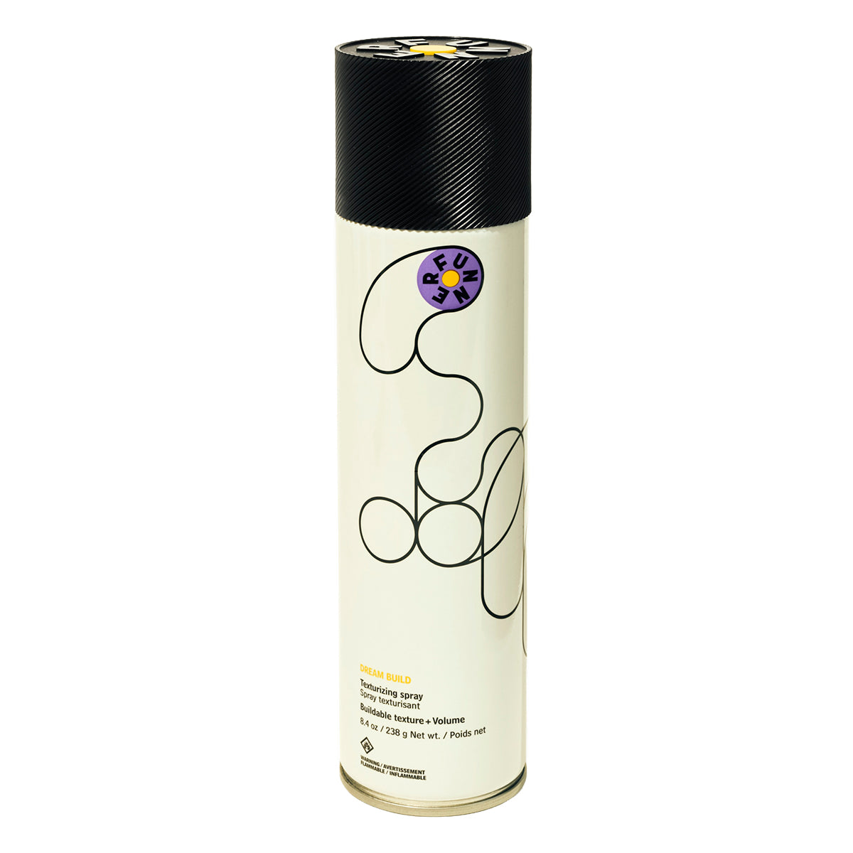 Hair spray can with black and white design on a white background