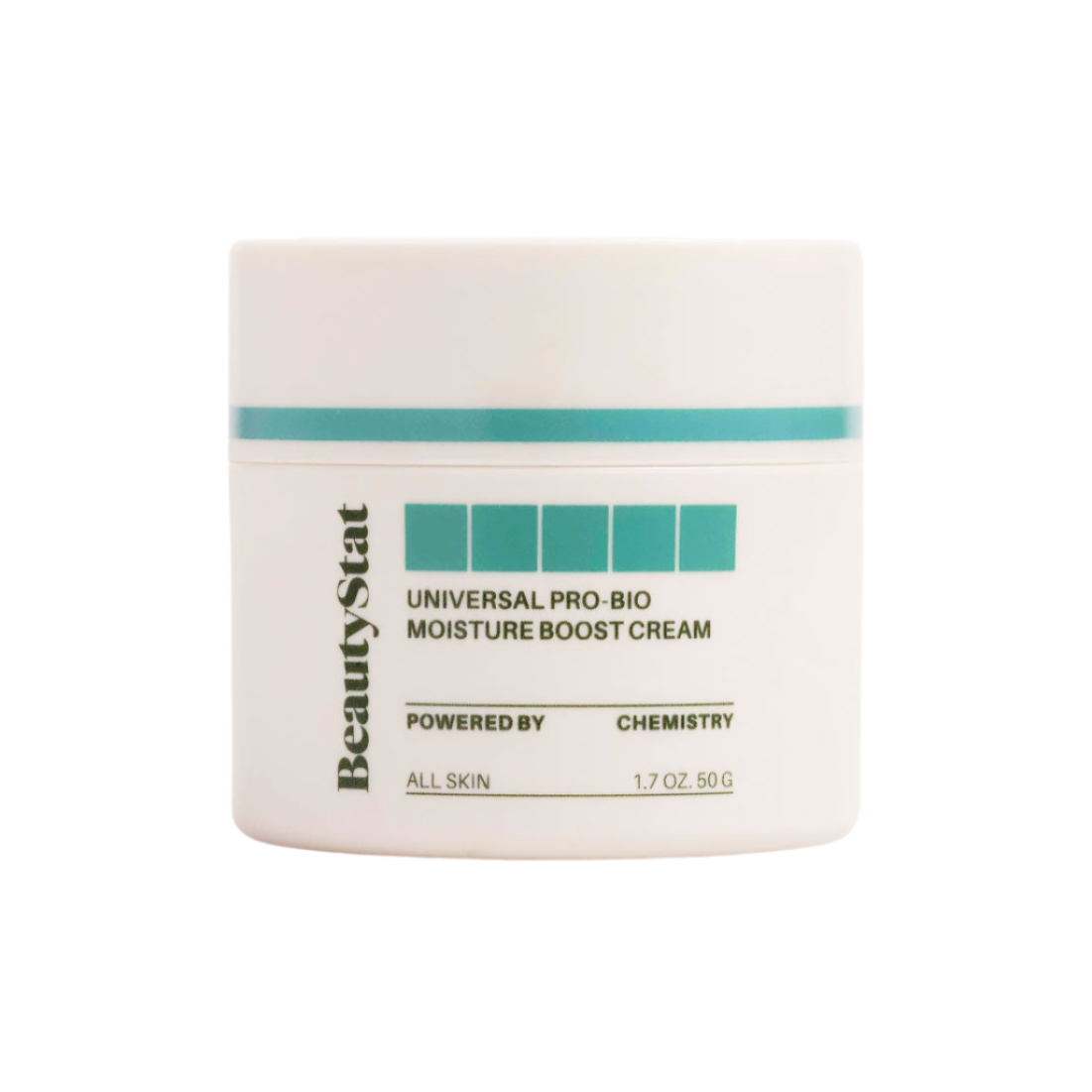 Tub of 'Universal Pro-Bio Moisture Boost Cream' from BeautyStat on a white background.