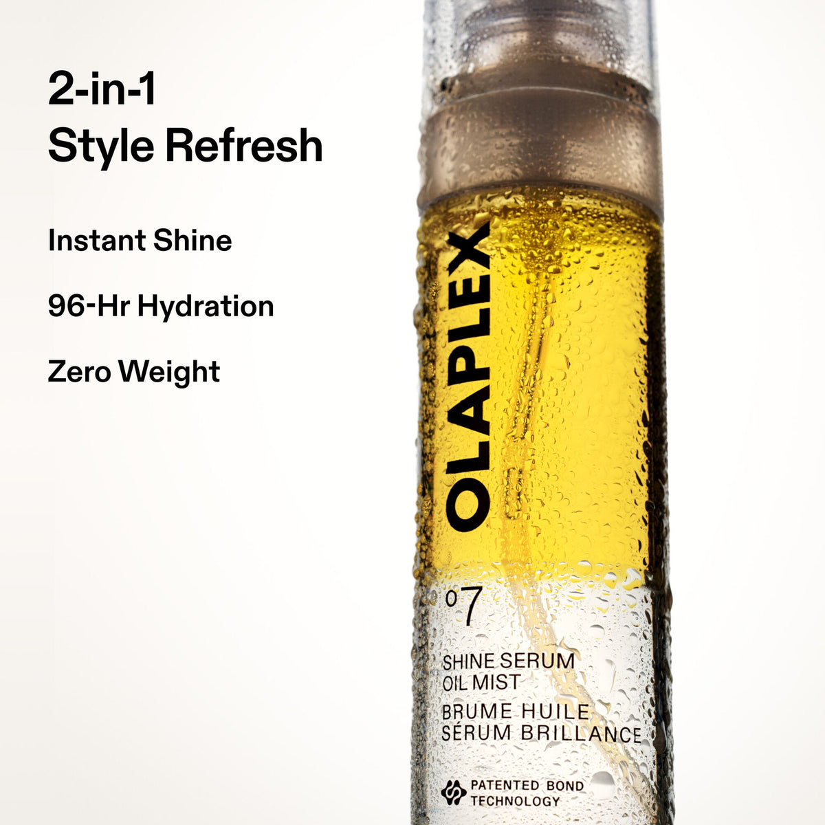 Olaplex 2-in-1 Style Refresh oil mist bottle with text on a white background