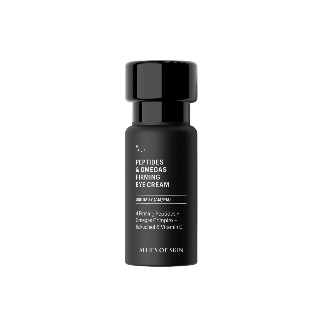 Black eye cream bottle with text on a white background