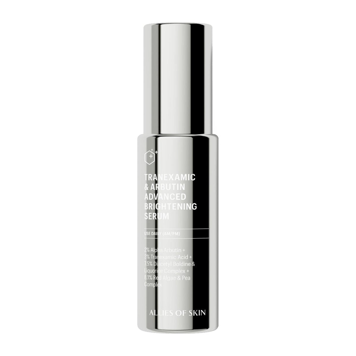 Skincare serum bottle on a white background