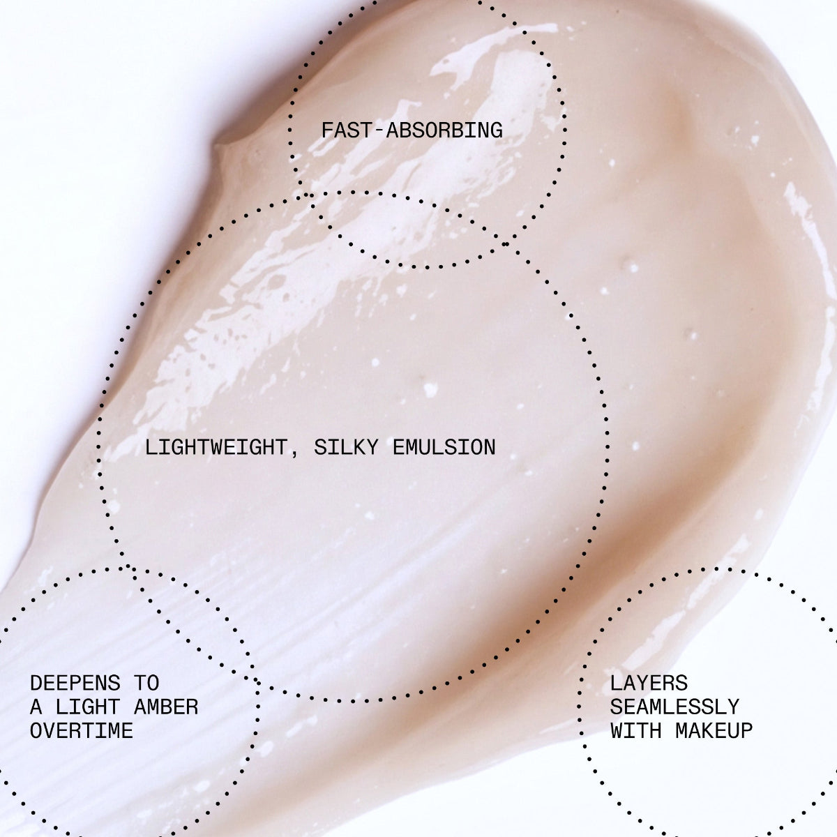 Close-up of a skincare product with text describing its properties on a white background