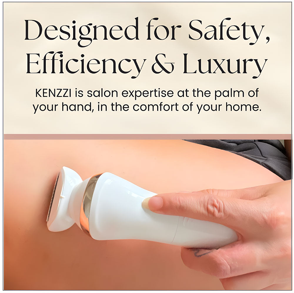 Kenzii shave photo with writing: "designed for safety efficieny and luxury)