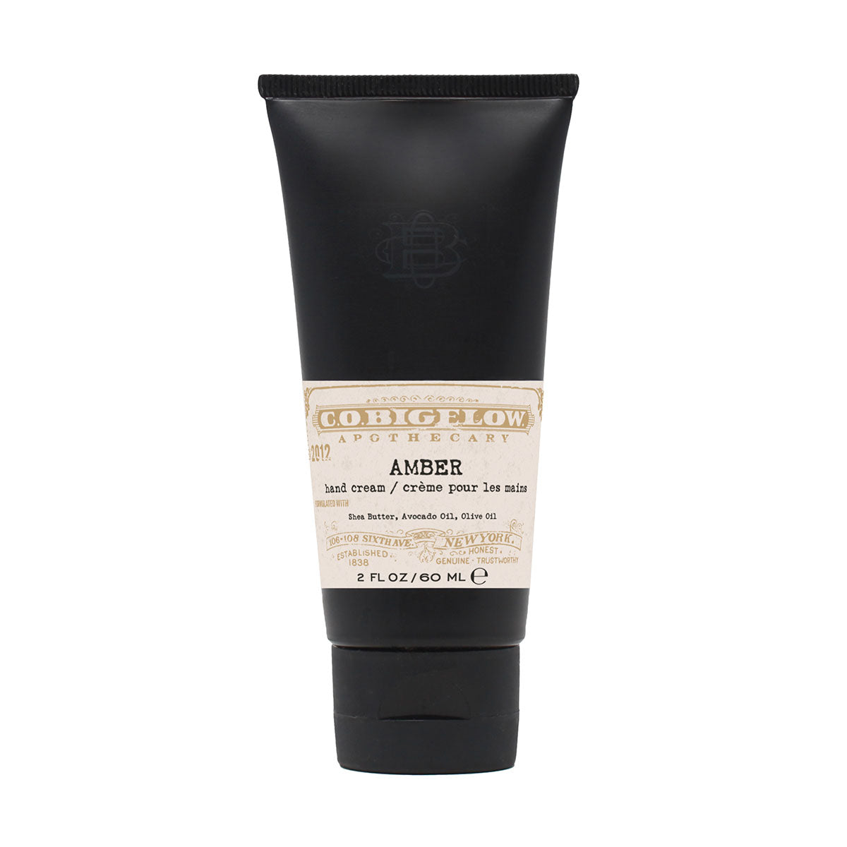 C.O. Bigelow Iconic Collection - Amber Hand Cream No. 2012 in a Black Tube on a white background. 