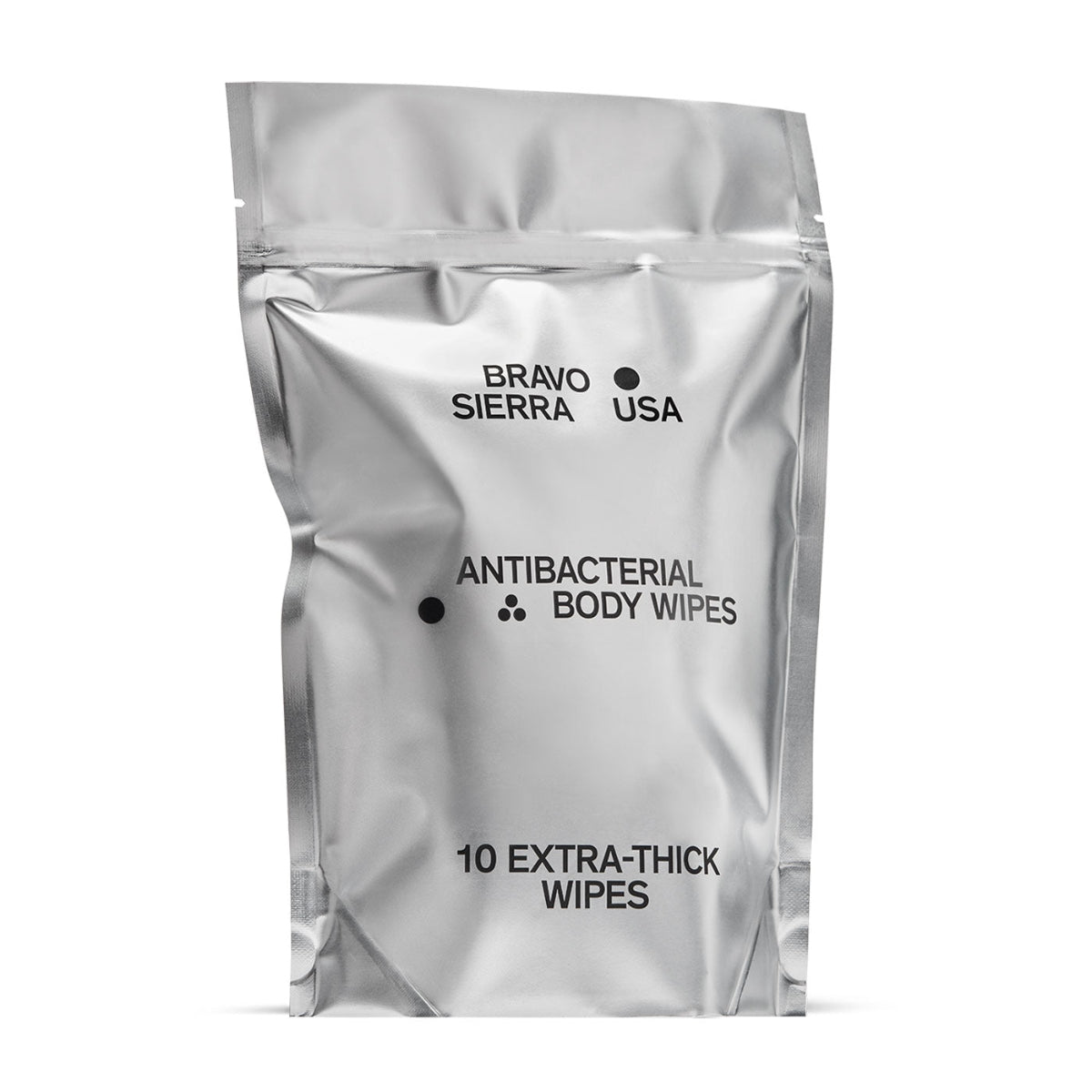 10 Pack Bag of Bravo Sierra's Antibacterial Body Wipes.
