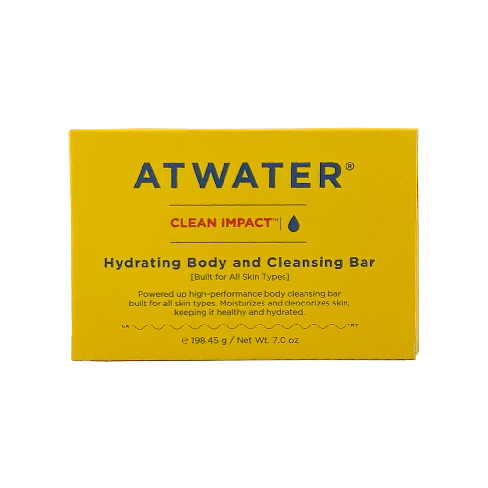 Yellow box of Atwater Hydrating Body and Cleansing Bar on a white background