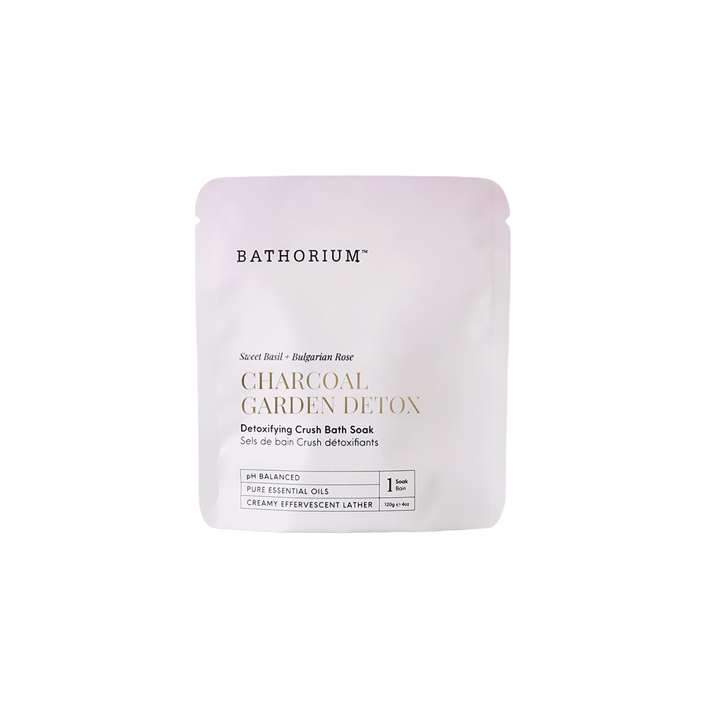 Bathorium Charcoal Garden Detox, Detoxifying Crush Bath Soak (120g) on a plain white background