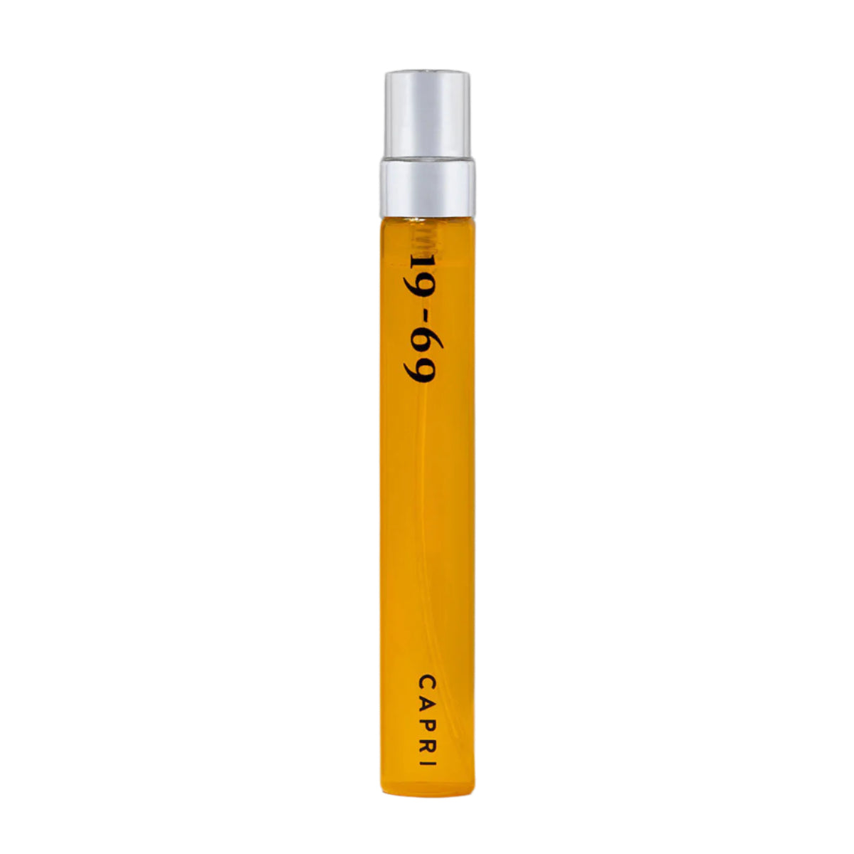 16-69 Capri Eau de Parfum Travel size bottle.  Slender orange tinted glass vial with spray top.