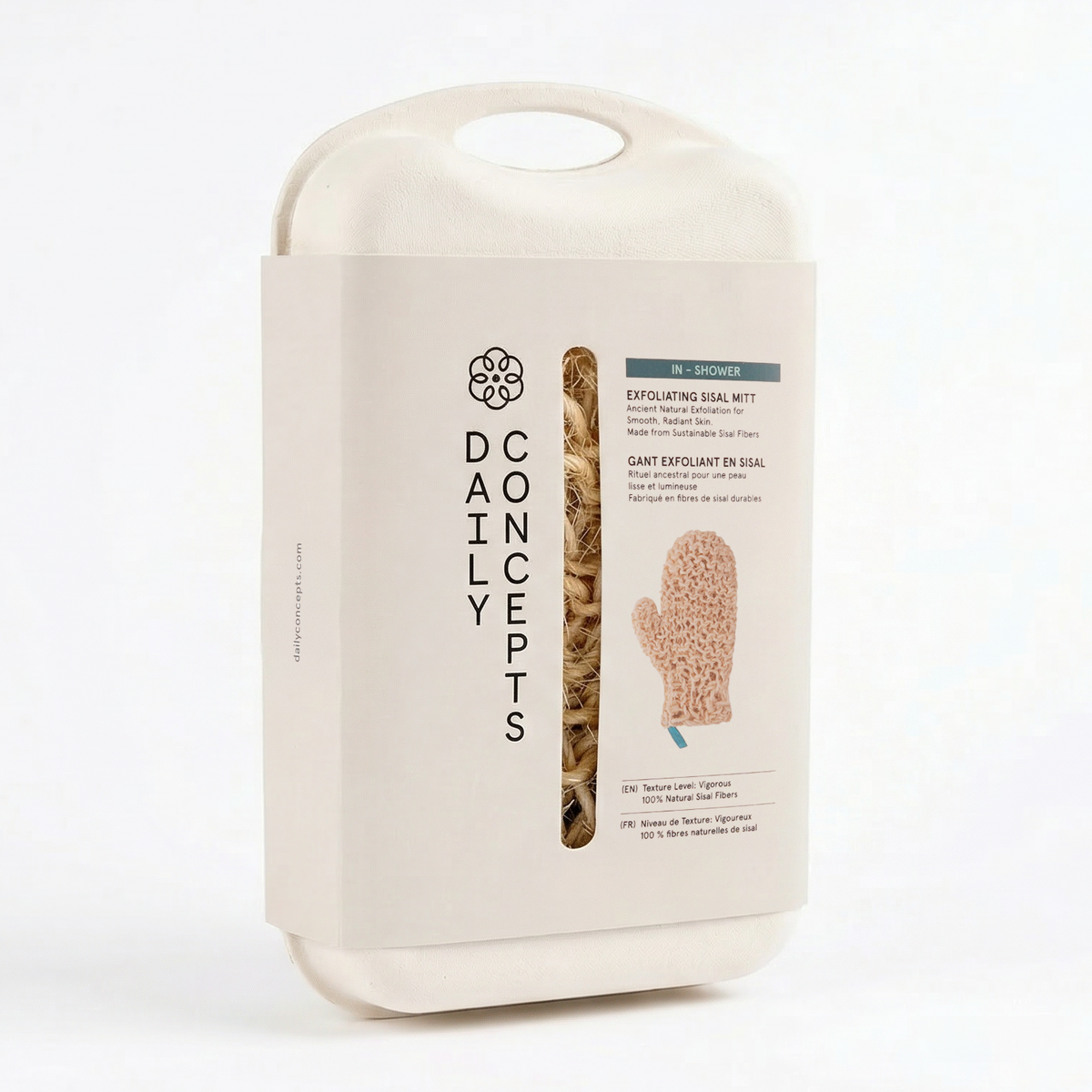 Product packaging with a glove and text on a white background