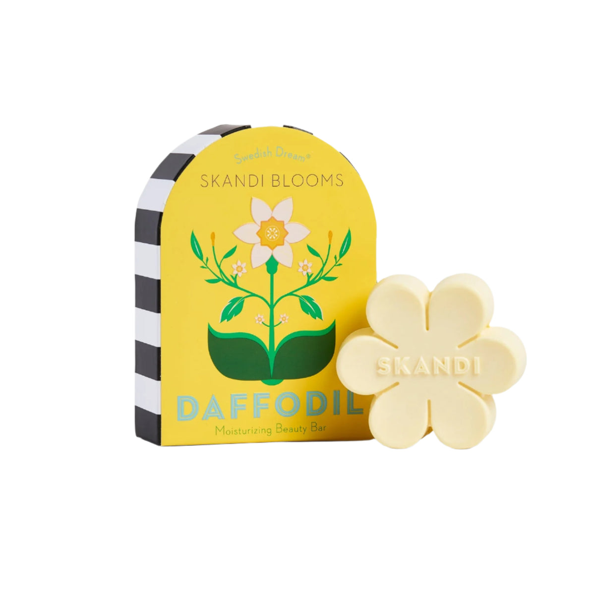 Kala Style Skandi Blooms Daffodil Moisturizing Beauty Bar in front of outer packaging.
