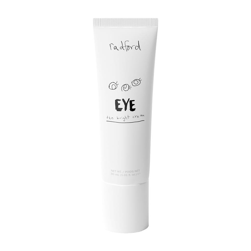 A white squeeze tube of Radford Eye -the Bright Cream on a solid white background.