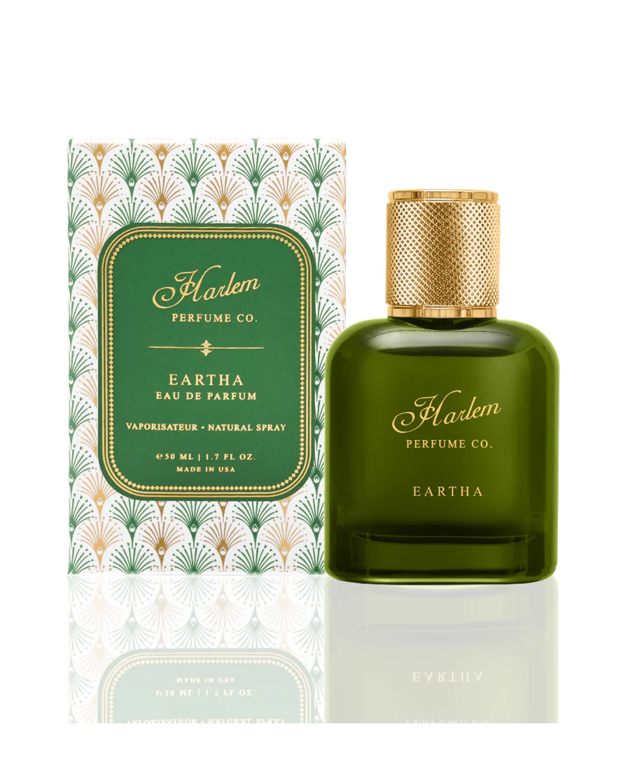 Harlem Perfume Co. Eartha Eau de Parfum bottle with box next to it on a white background.