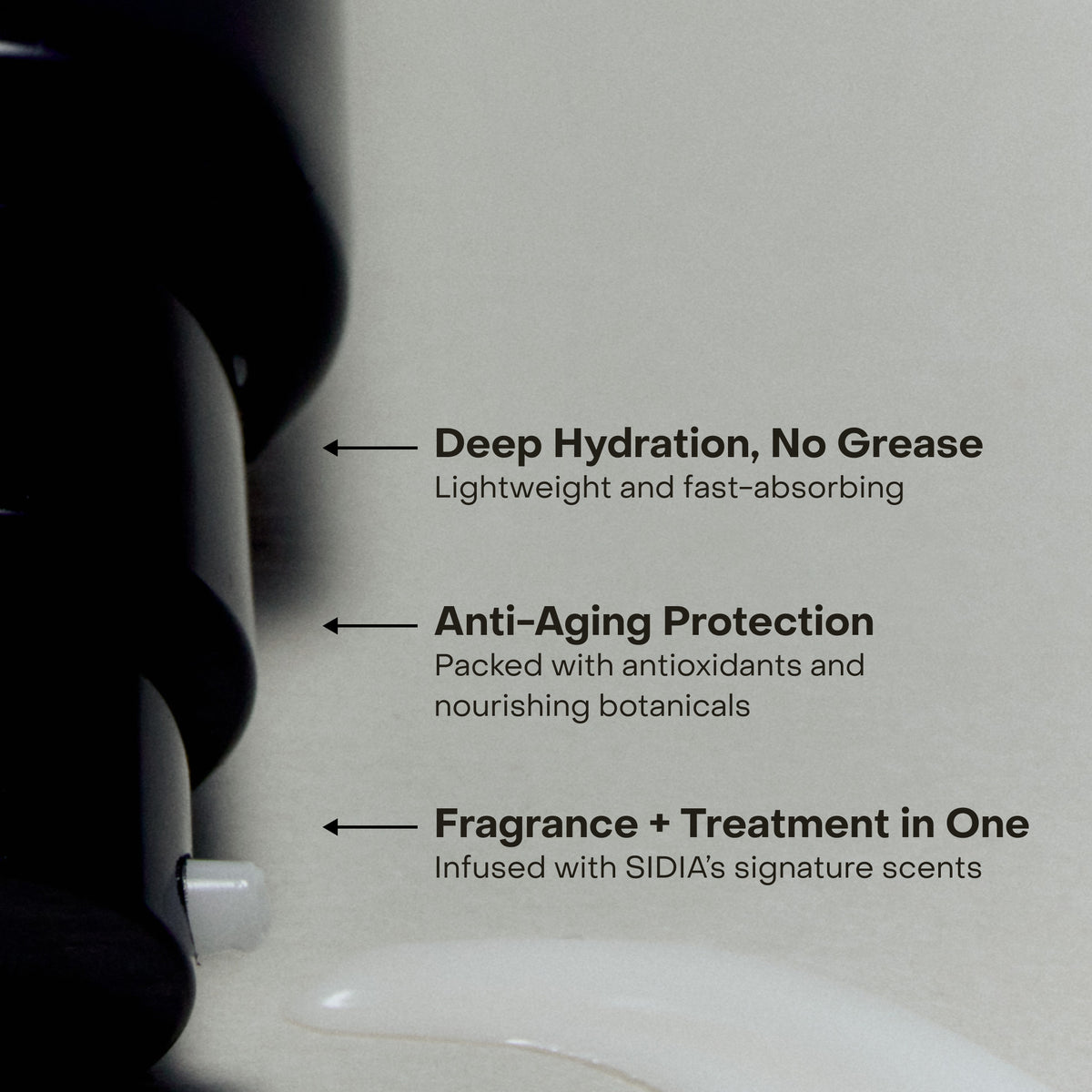Qualities including hydration, anti-aging, and fragrance listed in reference to The Hand Serum product