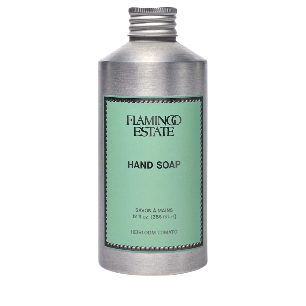 Flamingo Estate Tomato hand soap bottle with a silver cap on a white background