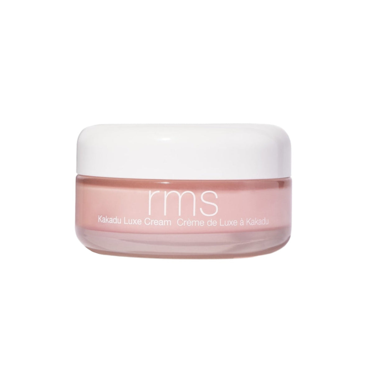 RMS Kakadu Luxe Cream. Pink jar with white cap.