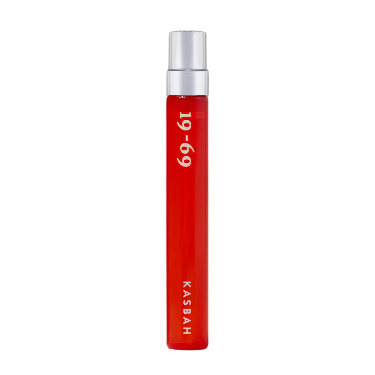 19-69 Kasbah Eau de Parfum travel size.  Red-orange tinted glass vial with spray cap. 