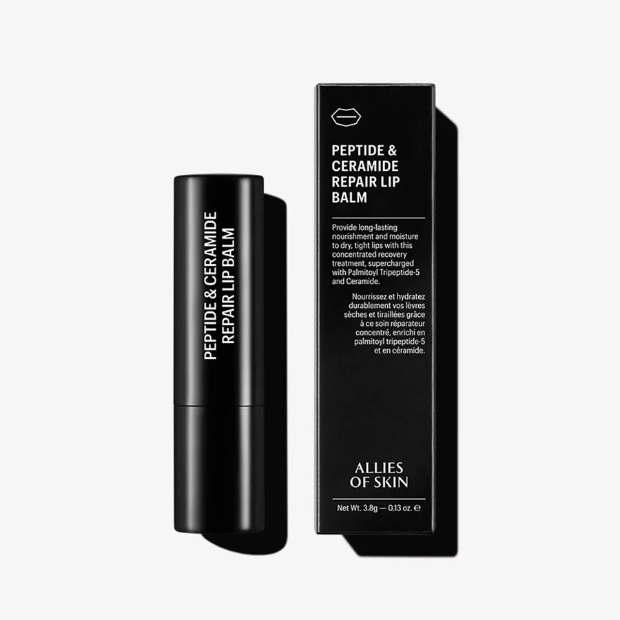 Peptide and Ceramide Repair Lip Balm with packaging on a white background