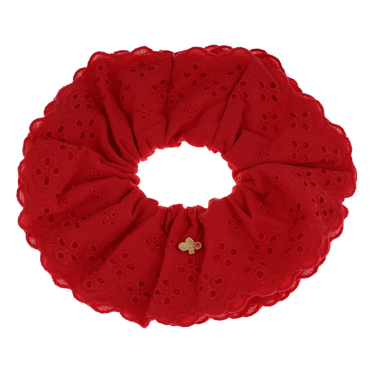 L. Erickson Red Scrunchie on a white background.