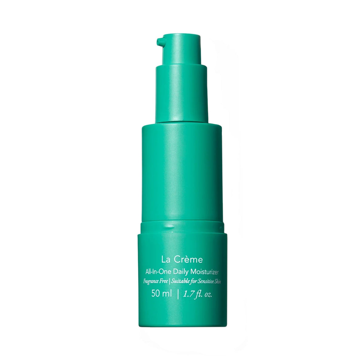 Doré La Creme All-In-One Daily Moisturizer pump with no cap on white background.