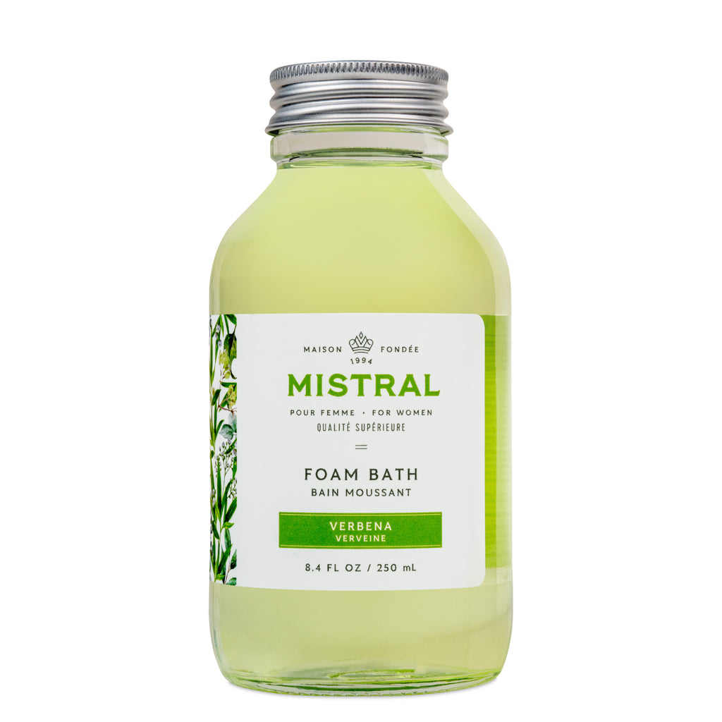 Mistral Verbena Verbena foam bath bottle on a white background