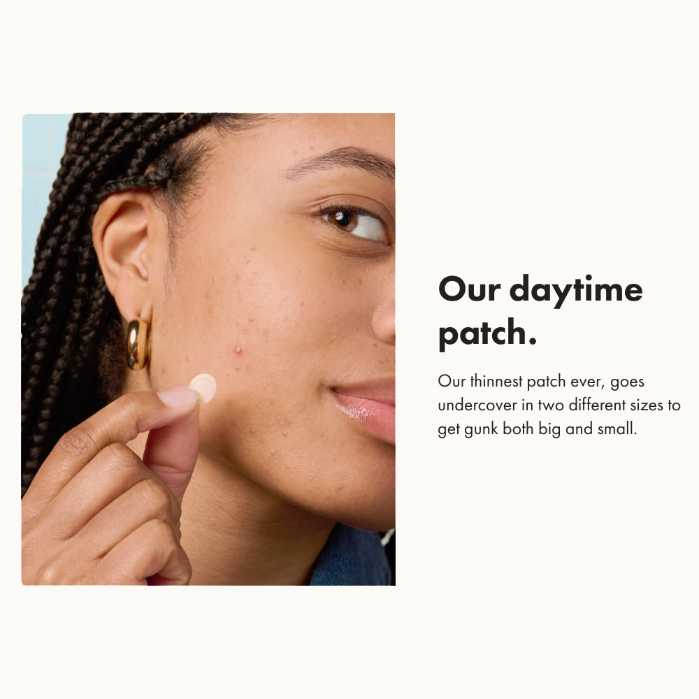 Person applying a patch to their cheek with text about daytime patches.