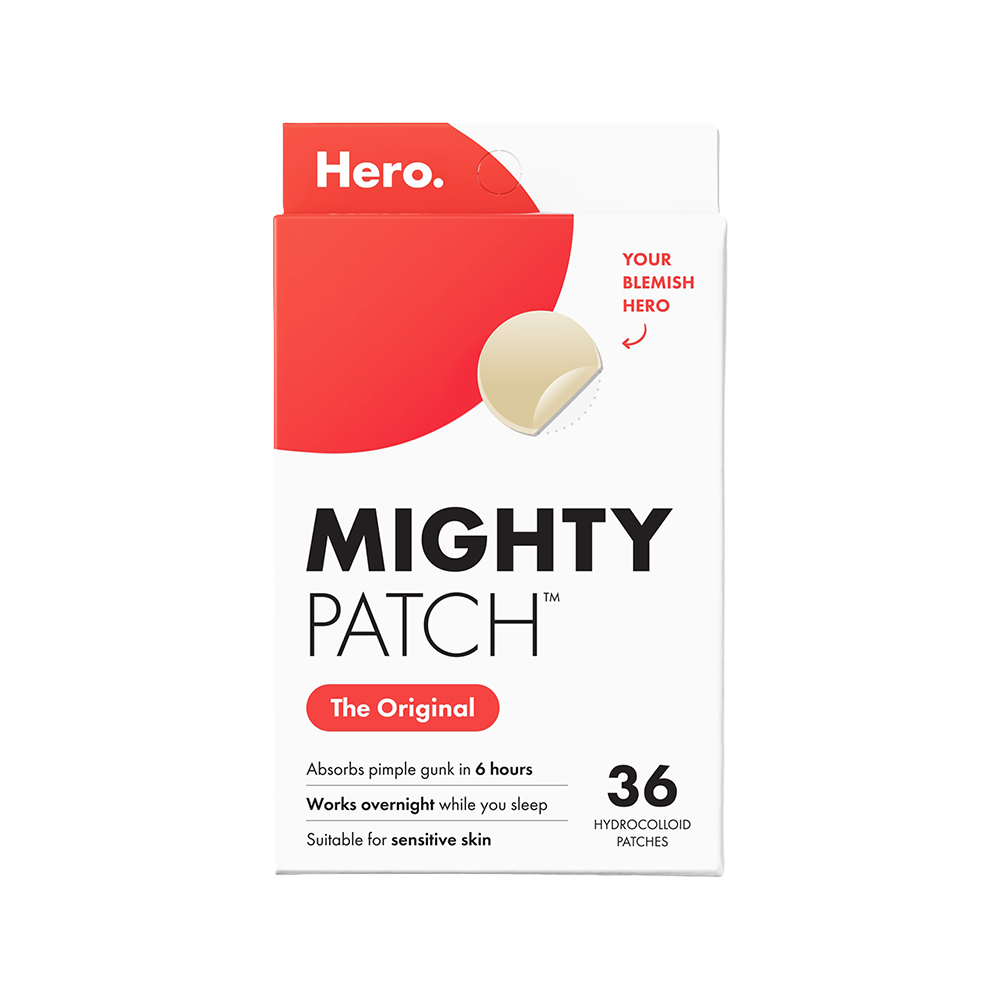 Mighty Patch packaging with red and white design on a white background