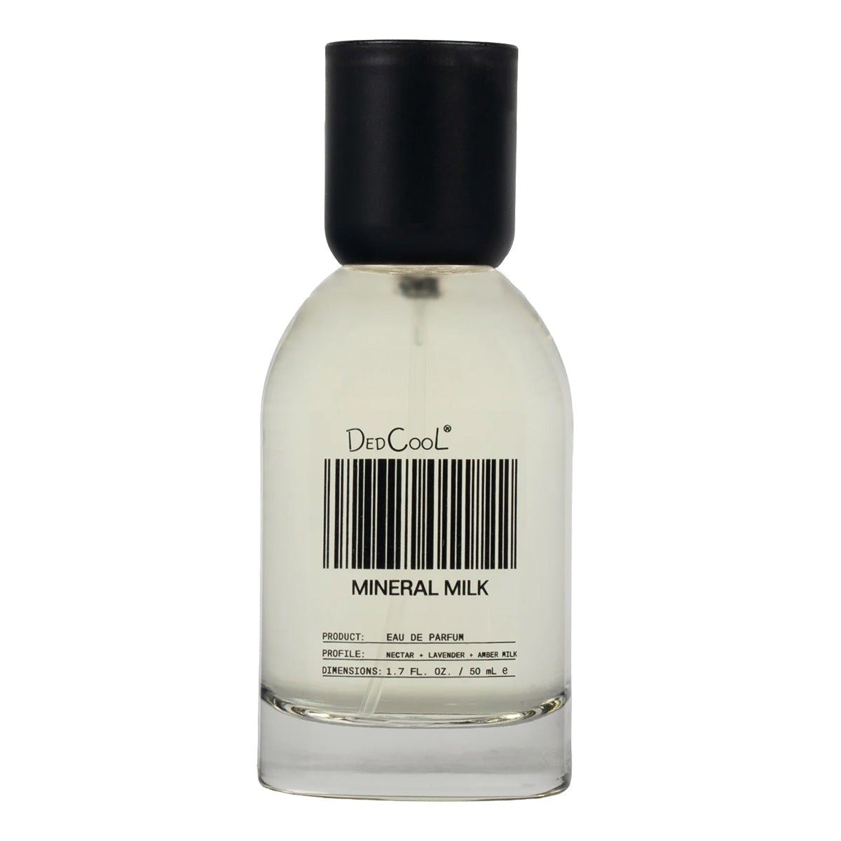 Perfume bottle labeled 'Mineral Milk' by DepCool on a white background