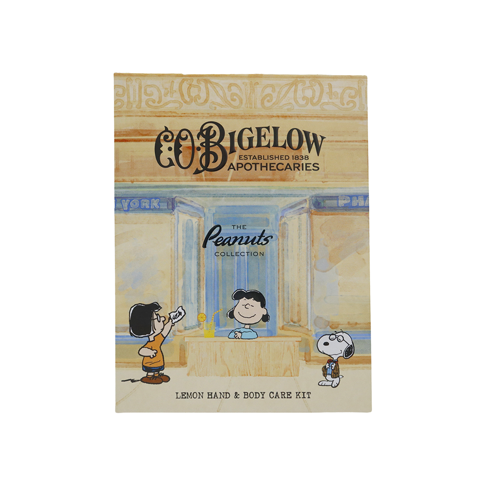 Peanuts® x C.O. Bigelow Lemon Bath & Body Care Apothecary Box on a white background