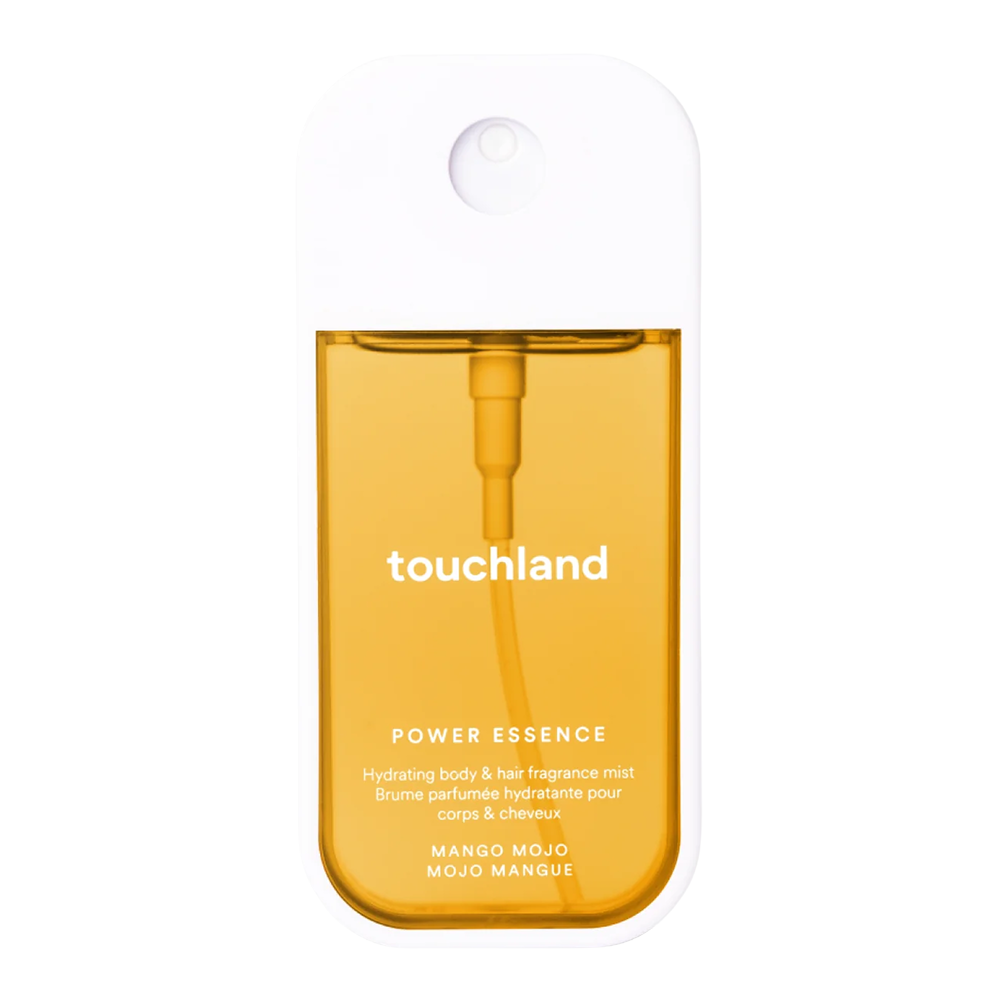 Orange bottle of touchland Power Essence on a white background