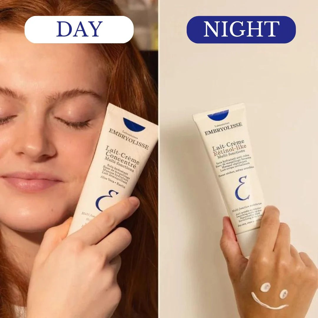 Day and night products from Embryolisse. Day: Lait-Creme Concentre, and for Night: Lait-Creme Retinol-Like.