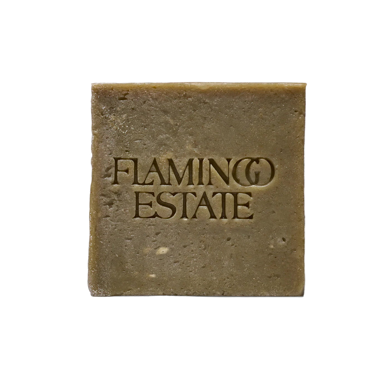 Rosemary Green bar of soap with 'Flamingo Estate' branding on a white background