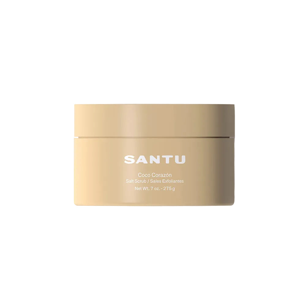 Beige jar with 'SANTU' branding on a white background