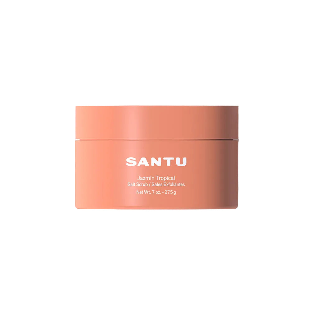Coral-colored jar with 'SANTU' branding on a white background